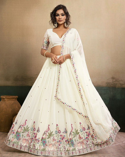 Fashion Dream Women Off White Star Georgette Lehenga