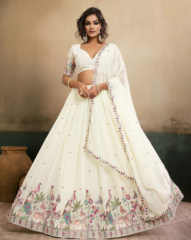 Fashion Dream Women Off White Star Georgette Lehenga