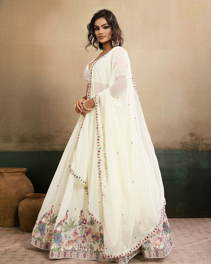Fashion Dream Women Off White Star Georgette Lehenga