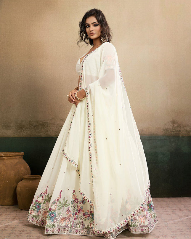 Fashion Dream Women Off White Star Georgette Lehenga