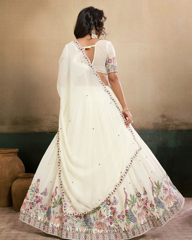Fashion Dream Women Off White Star Georgette Lehenga