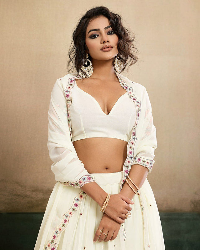 Fashion Dream Women Off White Star Georgette Lehenga