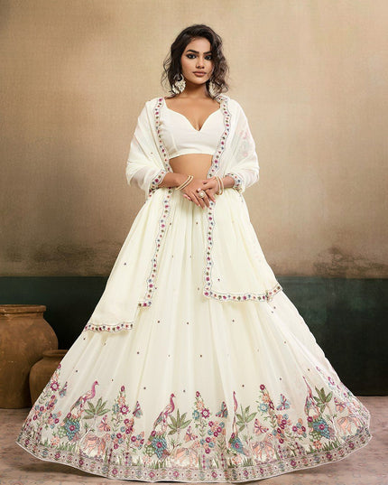 Fashion Dream Women Off White Star Georgette Lehenga