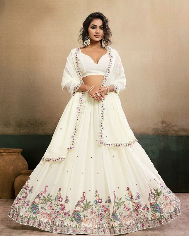 Fashion Dream Women Off White Star Georgette Lehenga
