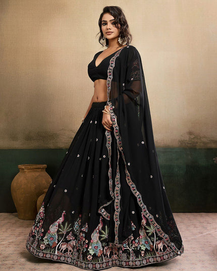 Fashion Dream Women Black Star Georgette Lehenga