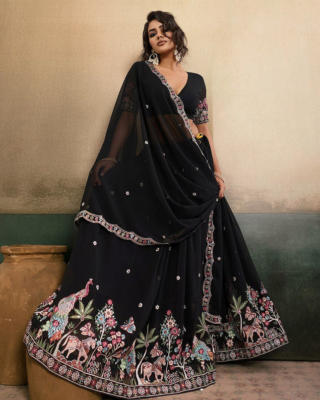Fashion Dream Women Black Star Georgette Lehenga
