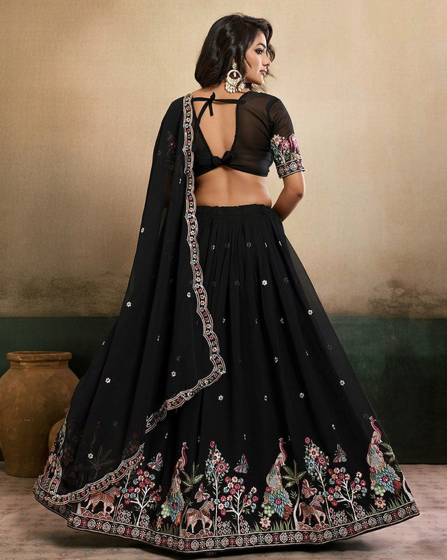 Fashion Dream Women Black Star Georgette Lehenga