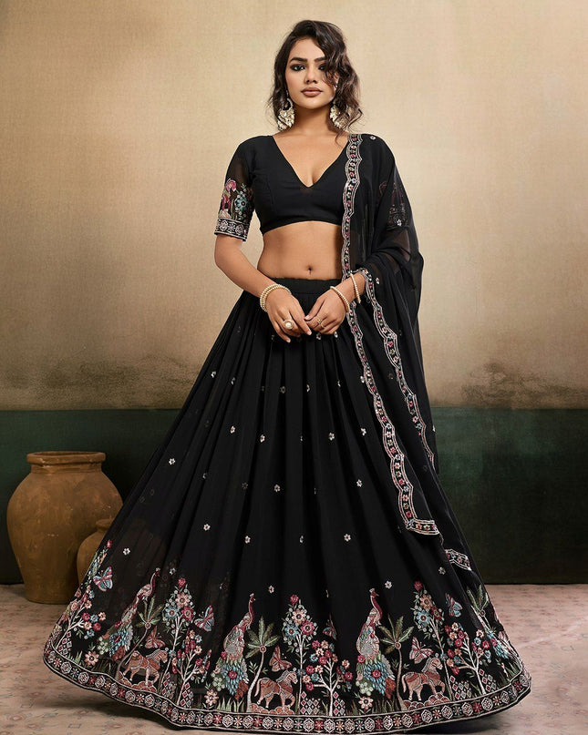 Fashion Dream Women Black Star Georgette Lehenga
