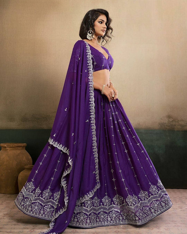 Fashion Dream Women Purple Star Georgette Lehenga