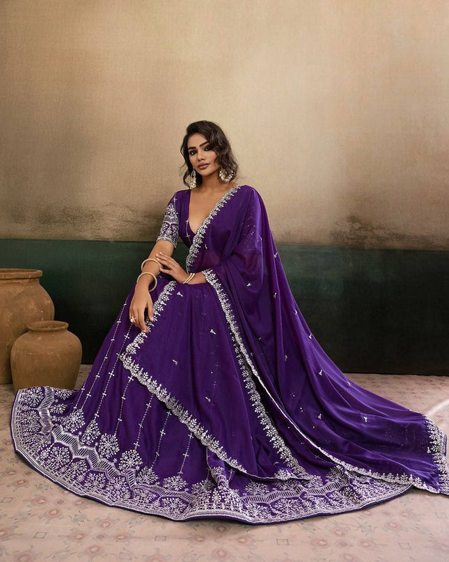 Fashion Dream Women Purple Star Georgette Lehenga