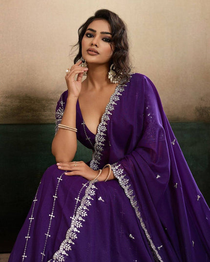 Fashion Dream Women Purple Star Georgette Lehenga