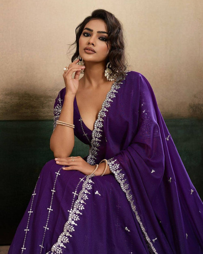 Fashion Dream Women Purple Star Georgette Lehenga