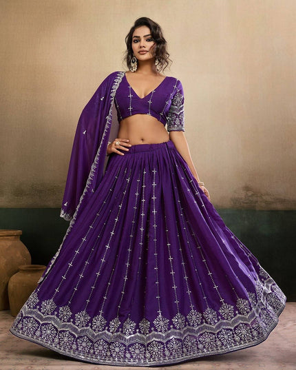 Fashion Dream Women Purple Star Georgette Lehenga