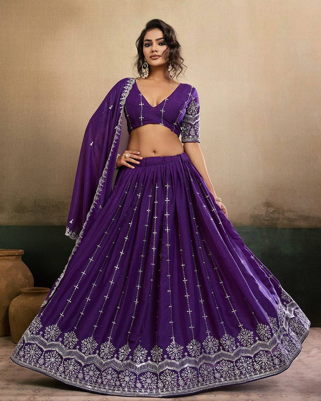 Fashion Dream Women Purple Star Georgette Lehenga