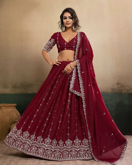 Fashion Dream Women Maroon Star Georgette Lehenga