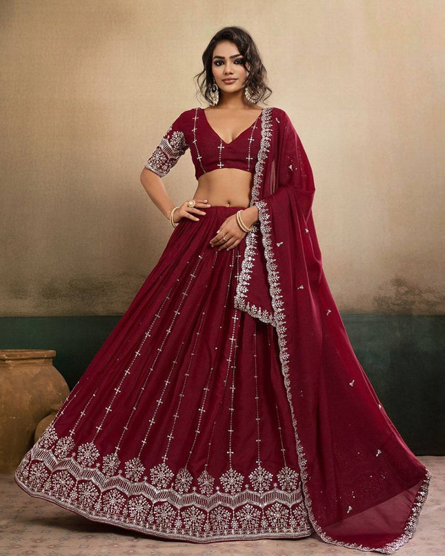 Fashion Dream Women Maroon Star Georgette Lehenga