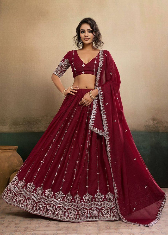 Fashion Dream Women Maroon Star Georgette Lehenga