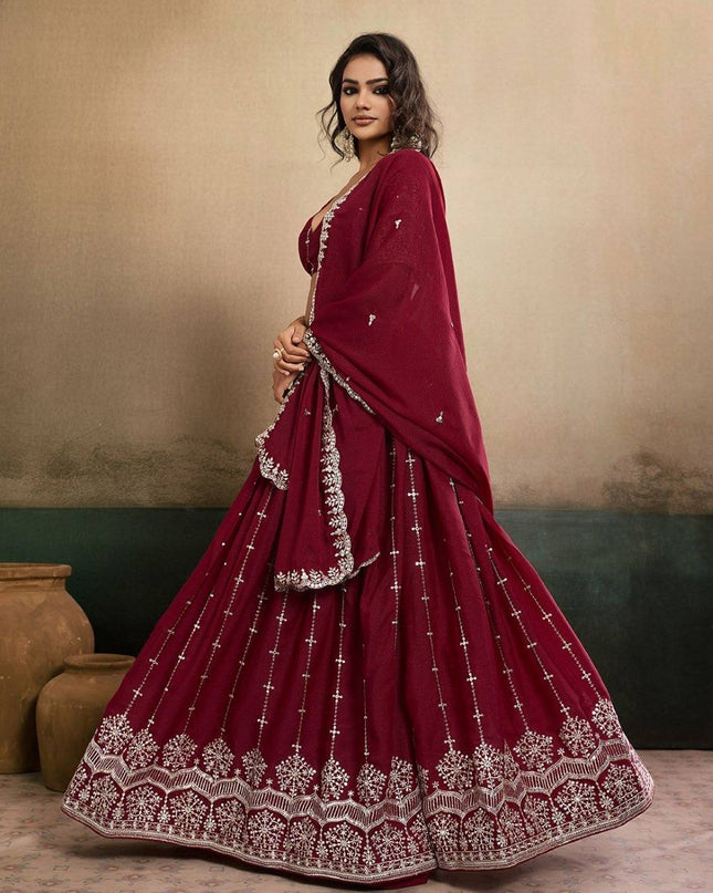 Fashion Dream Women Maroon Star Georgette Lehenga