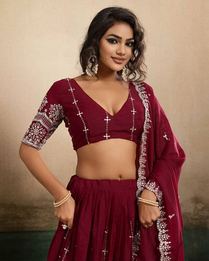 Fashion Dream Women Maroon Star Georgette Lehenga