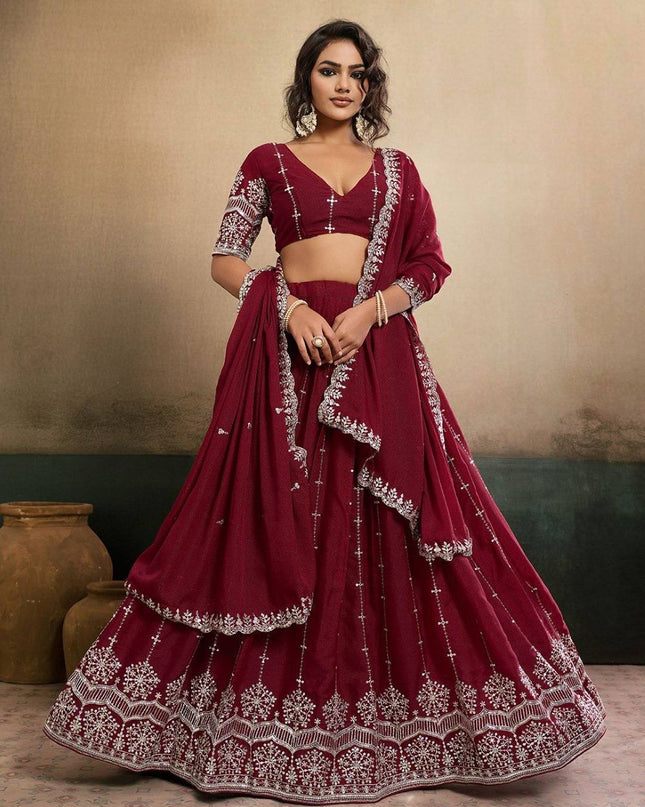Fashion Dream Women Maroon Star Georgette Lehenga