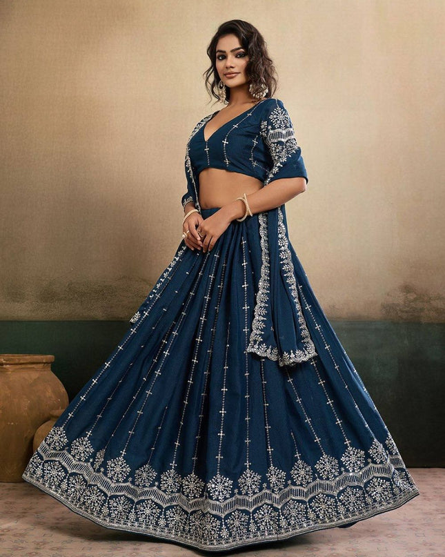 Fashion Dream Women Teal Blue Star Georgette Lehenga