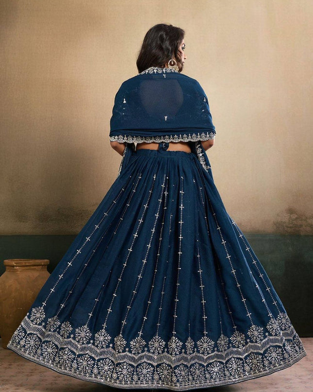 Fashion Dream Women Teal Blue Star Georgette Lehenga