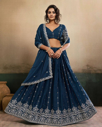 Fashion Dream Women Teal Blue Star Georgette Lehenga