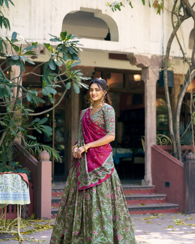 Fashion Dream Women Green Tasar Silk Lehenga