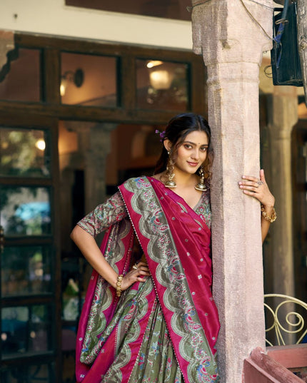 Fashion Dream Women Green Tasar Silk Lehenga