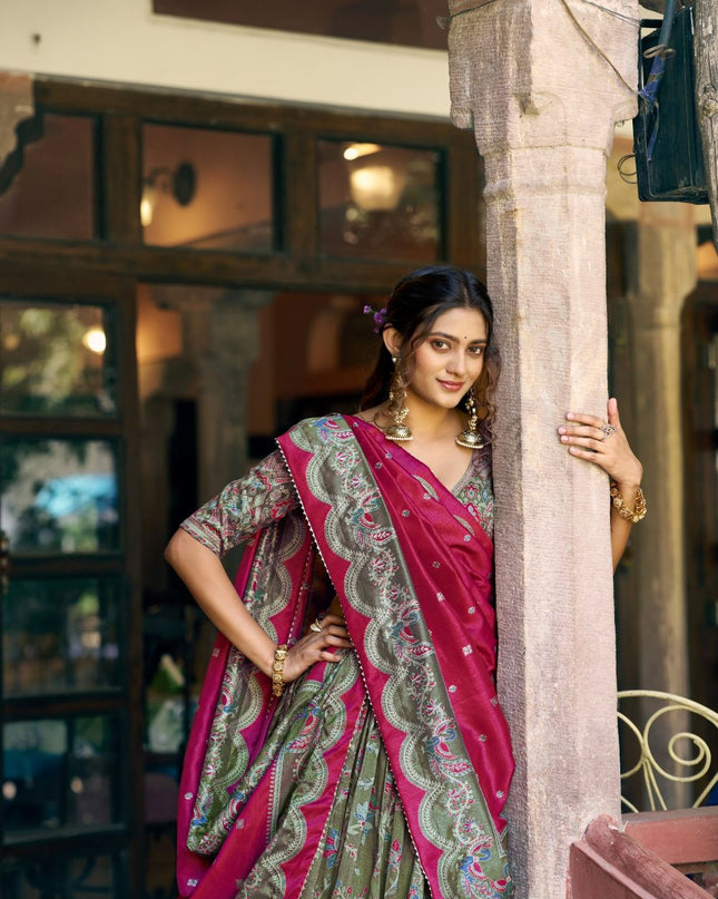 Fashion Dream Women Green Tasar Silk Lehenga