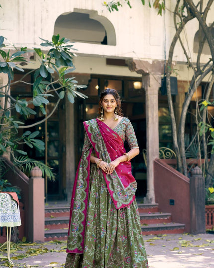 Fashion Dream Women Green Tasar Silk Lehenga