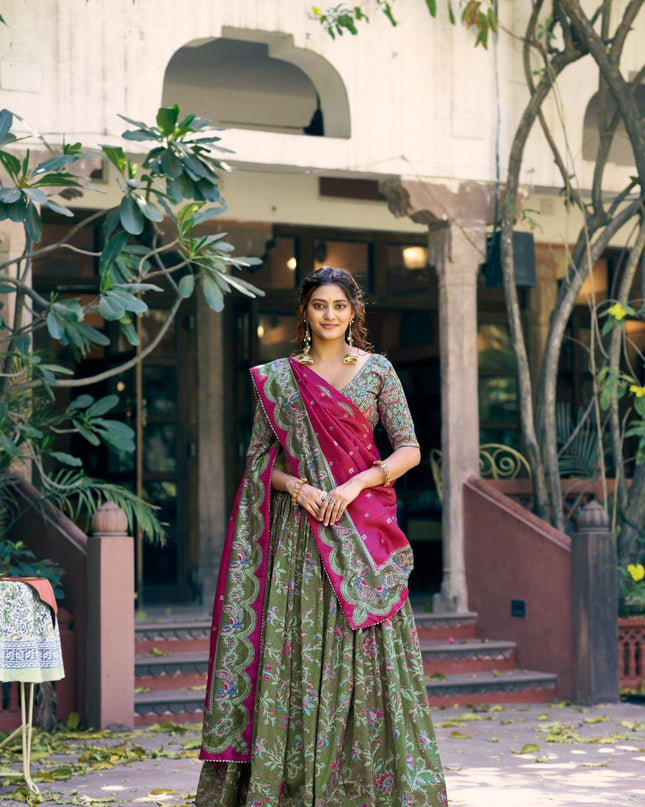 Fashion Dream Women Green Tasar Silk Lehenga
