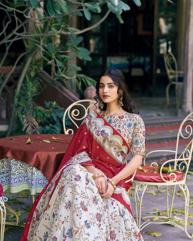 Fashion Dream Women Off White Tasar Silk Lehenga
