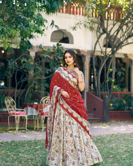 Fashion Dream Women Off White Tasar Silk Lehenga
