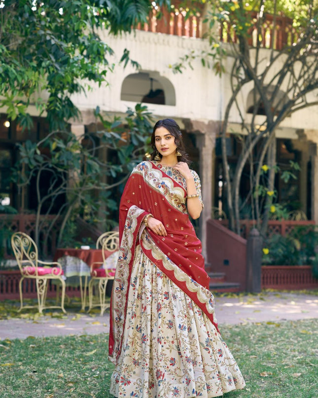 Fashion Dream Women Off White Tasar Silk Lehenga