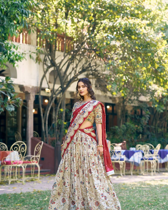 Fashion Dream Women Off White Tasar Silk Lehenga