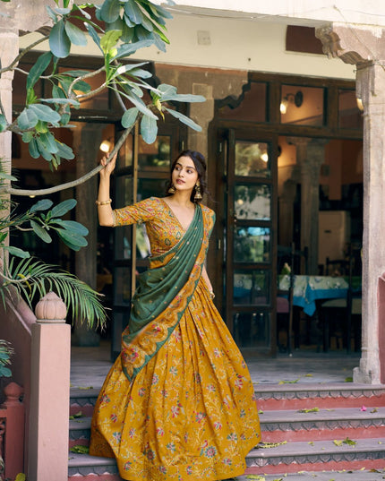 Fashion Dream Women Mustard Tasar Silk Lehenga