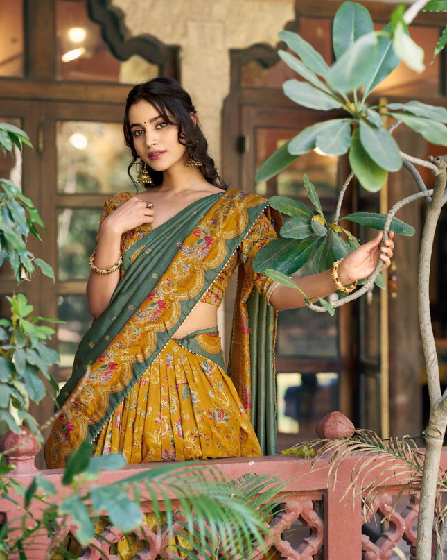 Fashion Dream Women Mustard Tasar Silk Lehenga