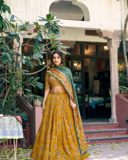Fashion Dream Women Mustard Tasar Silk Lehenga