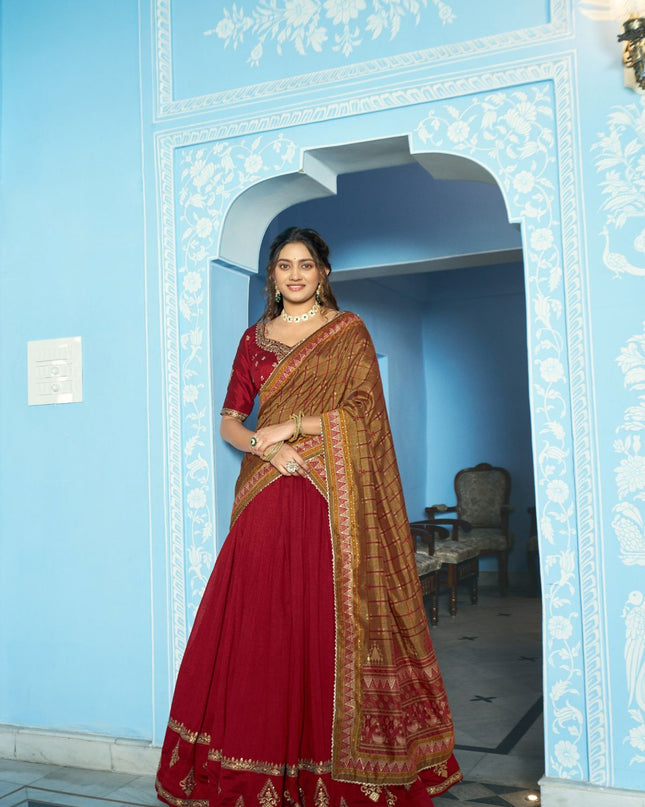 Fashion Dream Women Maroon Vichitra Silk Lehenga