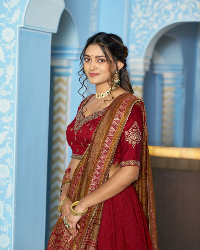 Fashion Dream Women Maroon Vichitra Silk Lehenga