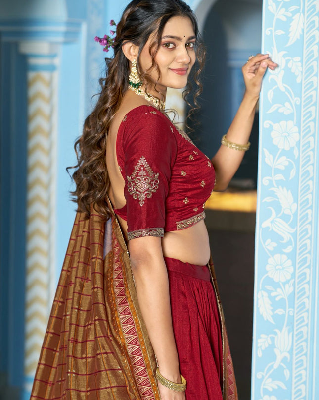 Fashion Dream Women Maroon Vichitra Silk Lehenga