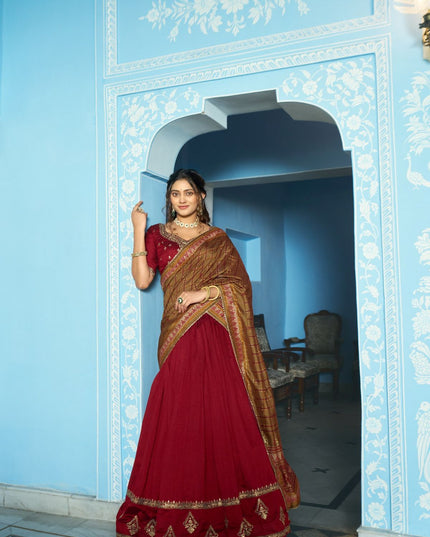 Fashion Dream Women Maroon Vichitra Silk Lehenga