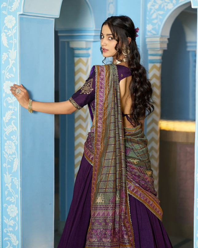 Fashion Dream Women Dark Purple Vichitra Silk Lehenga