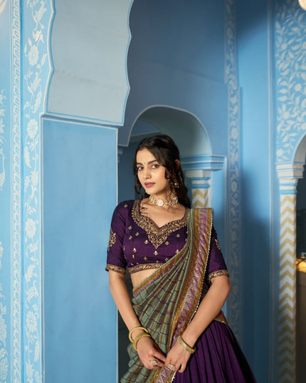 Fashion Dream Women Dark Purple Vichitra Silk Lehenga