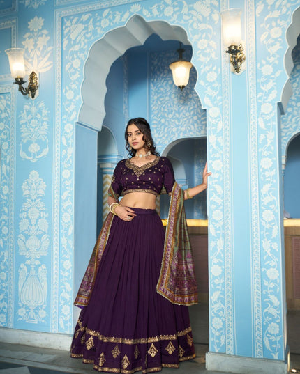 Fashion Dream Women Dark Purple Vichitra Silk Lehenga