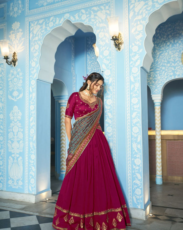 Fashion Dream Women Magenta Vichitra Silk Lehenga