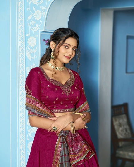 Fashion Dream Women Magenta Vichitra Silk Lehenga