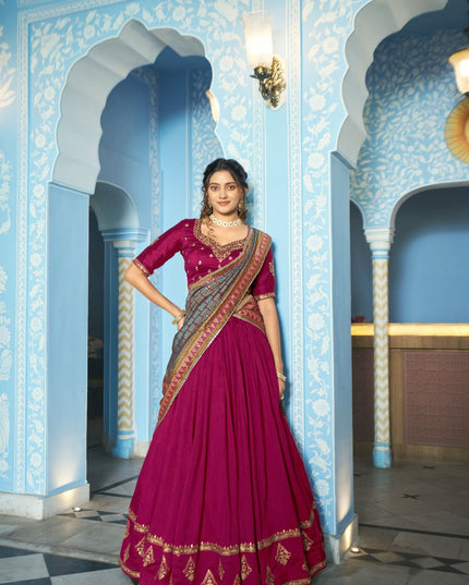Fashion Dream Women Magenta Vichitra Silk Lehenga