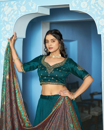 Fashion Dream Women Teal Blue Vichitra Silk Lehenga